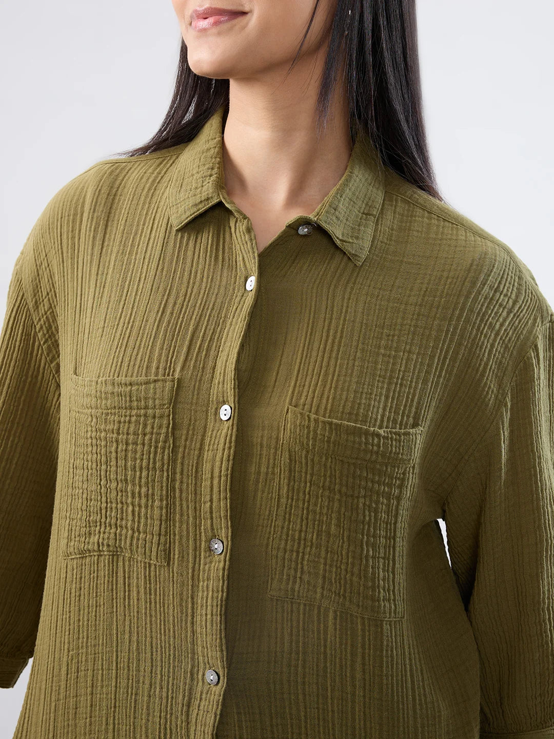 Women Shirt Solid Green Regular Fit