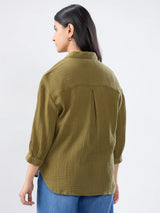 Women Shirt Solid Green Regular Fit