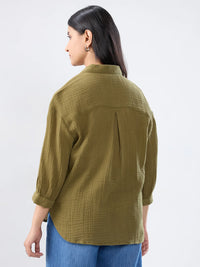 Women Shirt Solid Green Regular Fit
