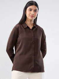 Women Shirt Solid Brown Regular Fit