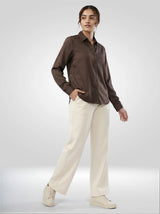 Women Shirt Solid Brown Regular Fit