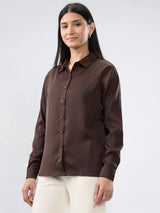 Women Shirt Solid Brown Regular Fit