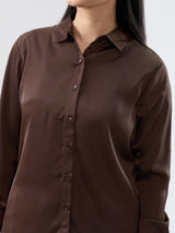 Women Shirt Solid Brown Regular Fit