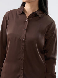 Women Shirt Solid Brown Regular Fit