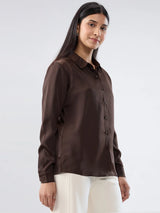Women Shirt Solid Brown Regular Fit