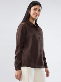 Women Shirt Solid Brown Regular Fit
