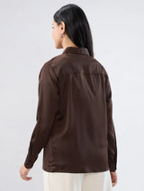 Women Shirt Solid Brown Regular Fit
