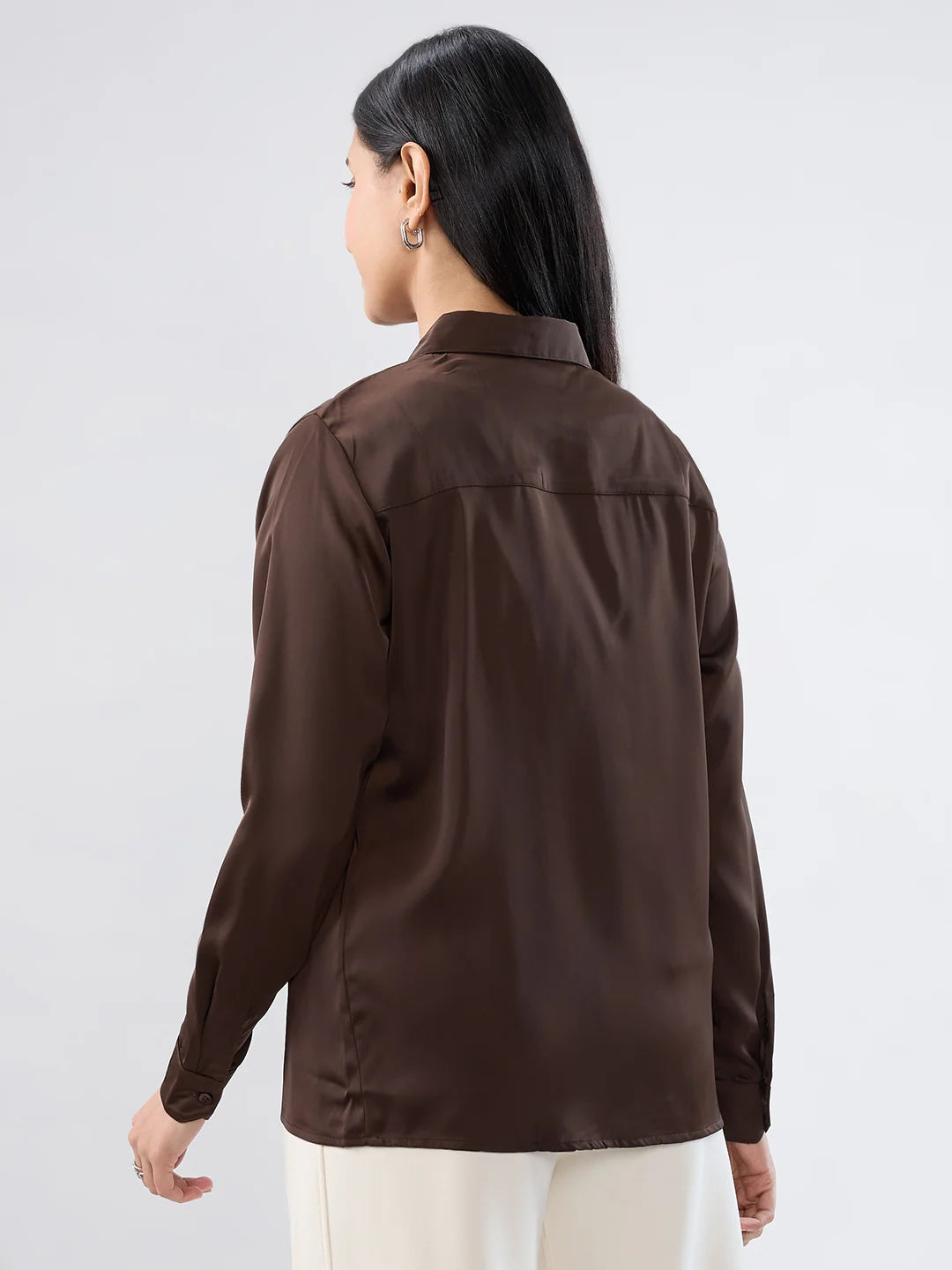 Women Shirt Solid Brown Regular Fit