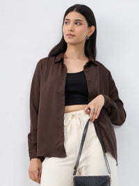 Women Shirt Solid Brown Regular Fit