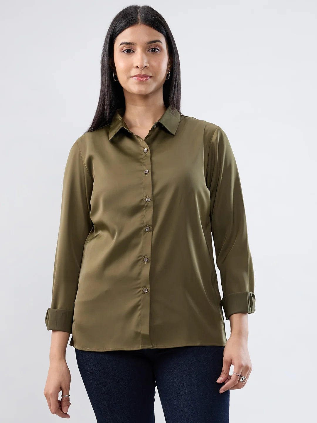 Women Shirt Solid Green Regular Fit