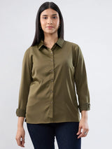 Women Shirt Solid Green Regular Fit
