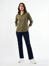 Women Shirt Solid Green Regular Fit