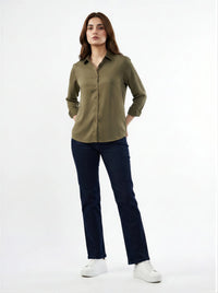 Women Shirt Solid Green Regular Fit