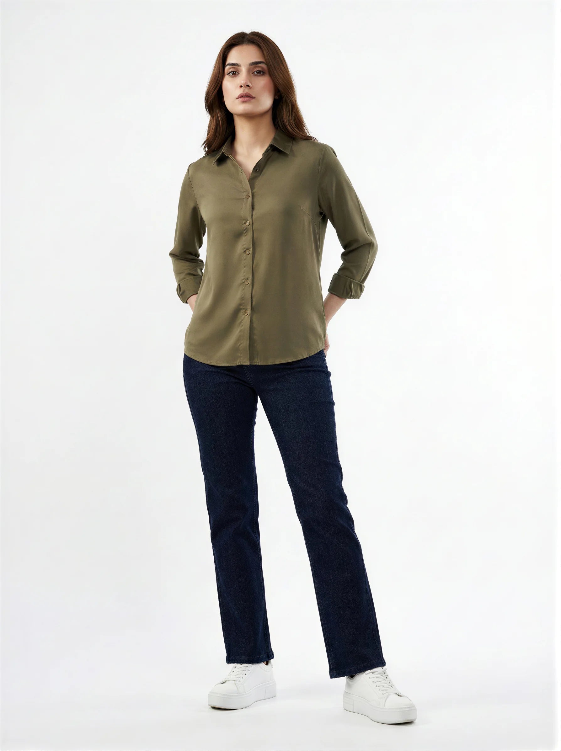 Women Shirt Solid Green Regular Fit