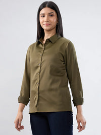 Women Shirt Solid Green Regular Fit