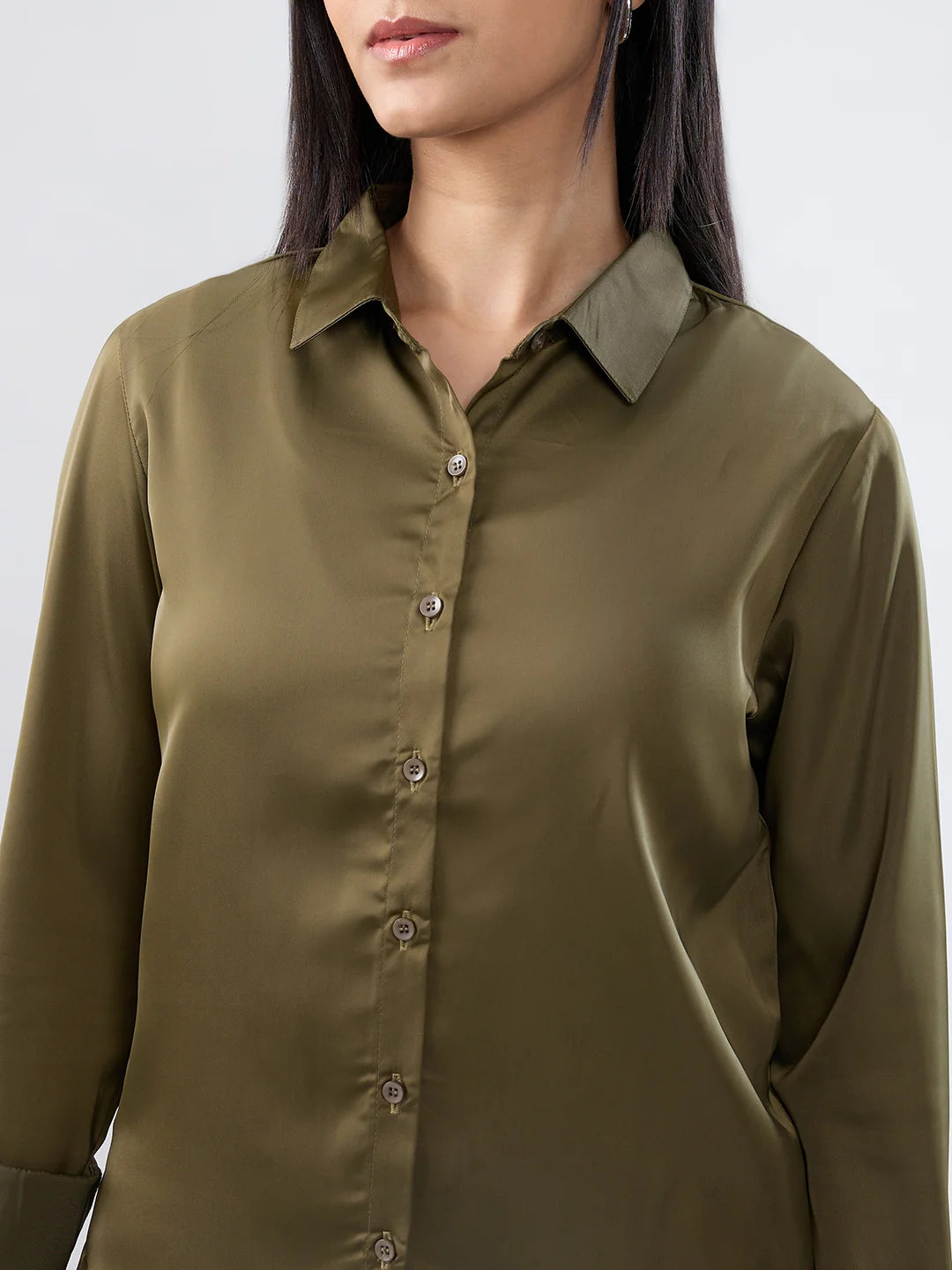 Women Shirt Solid Green Regular Fit