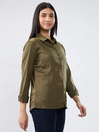 Women Shirt Solid Green Regular Fit