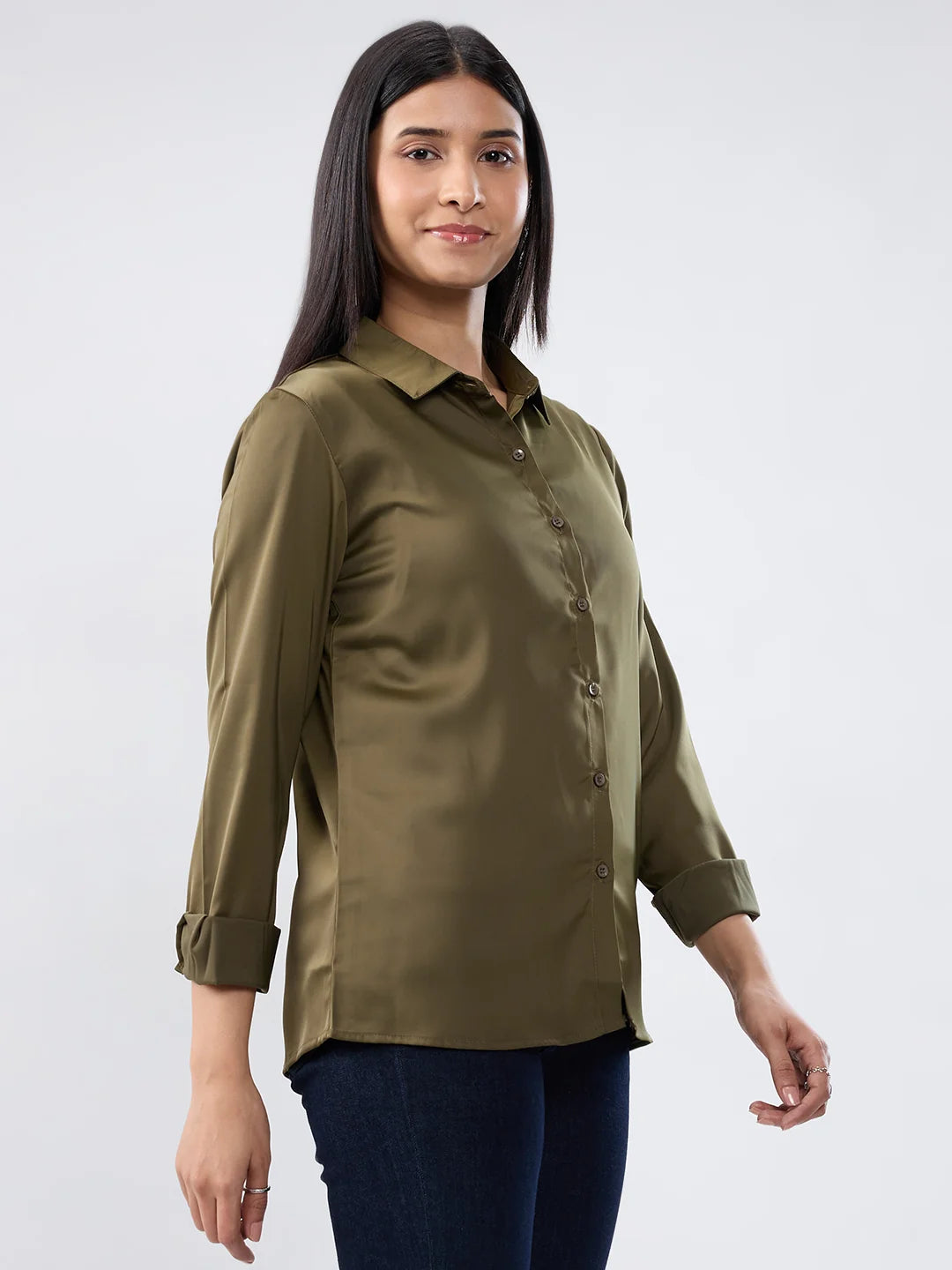 Women Shirt Solid Green Regular Fit
