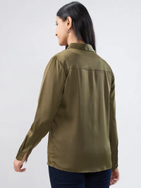 Women Shirt Solid Green Regular Fit