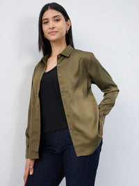 Women Shirt Solid Green Regular Fit