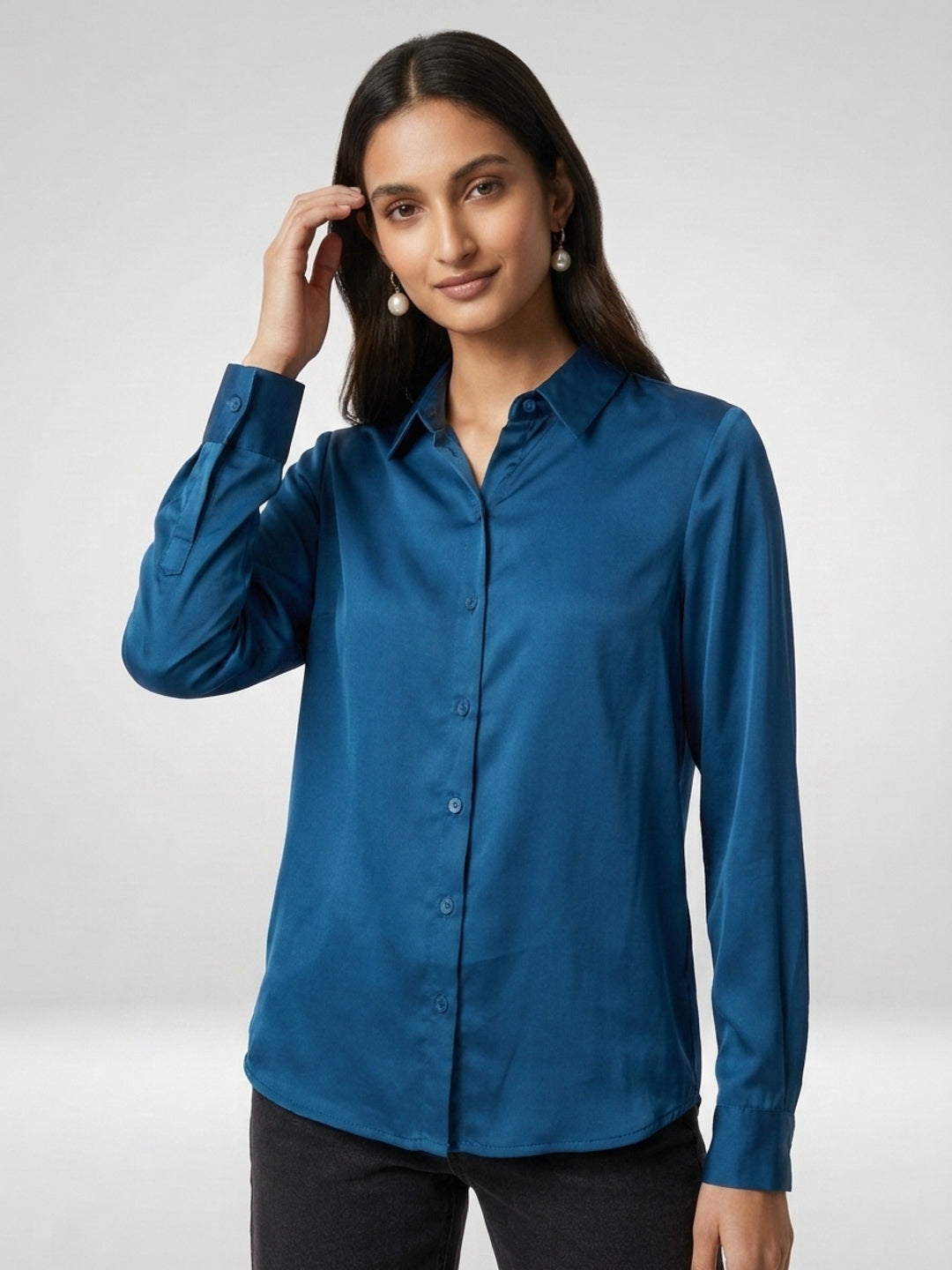 Women Shirt Solid Blue Regular Fit