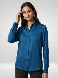 Women Shirt Solid Blue Regular Fit