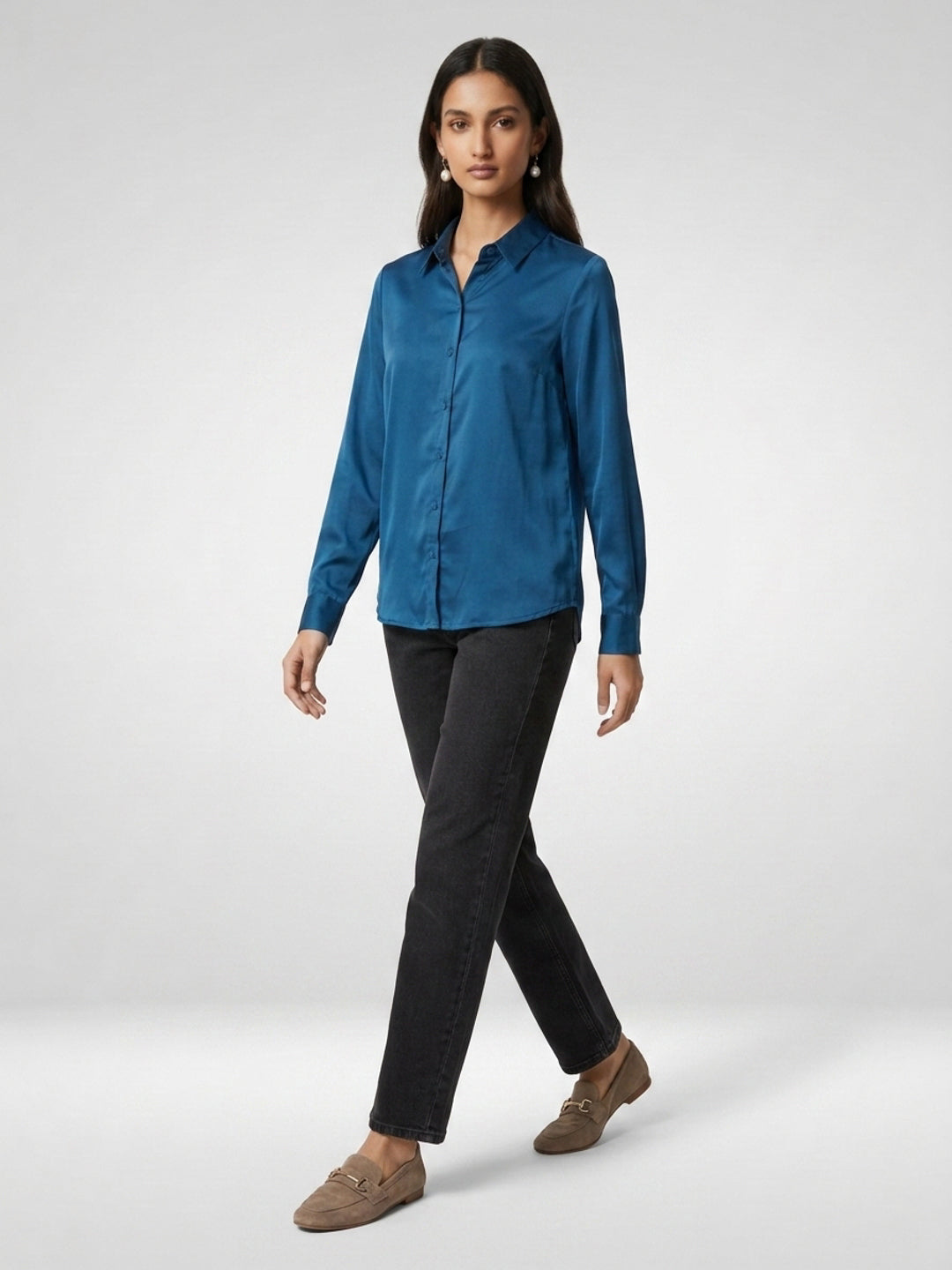 Women Shirt Solid Blue Regular Fit