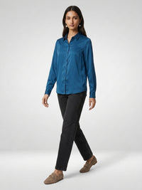 Women Shirt Solid Blue Regular Fit