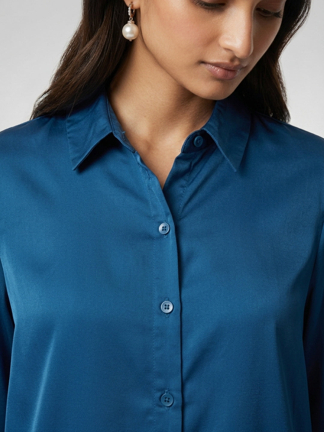 Women Shirt Solid Blue Regular Fit