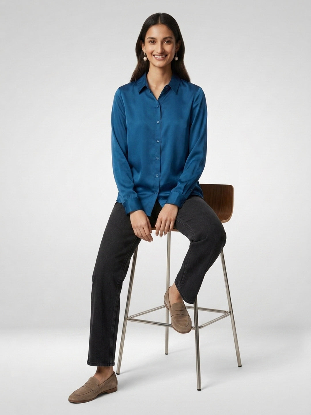 Women Shirt Solid Blue Regular Fit
