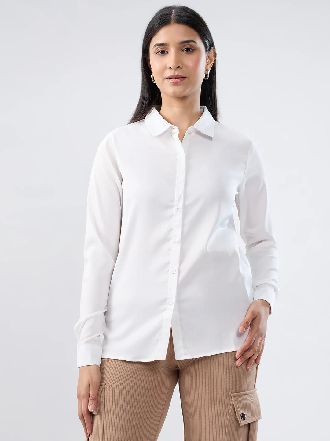 Women Shirt Solid White Regular Fit