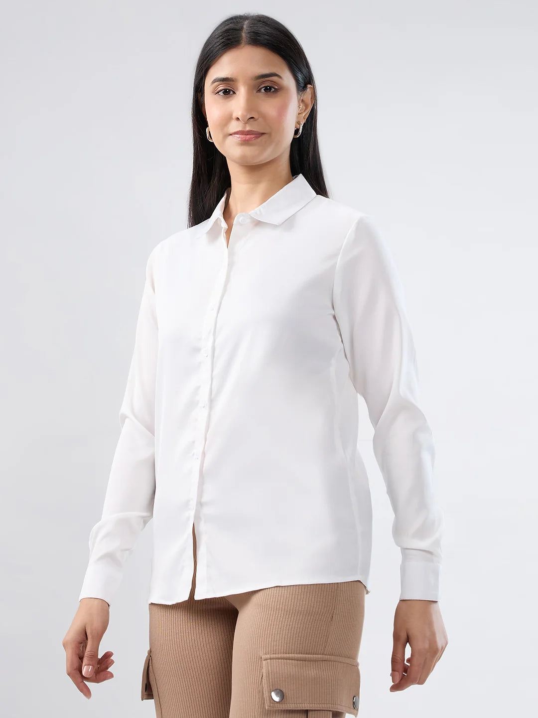 Women Shirt Solid White Regular Fit