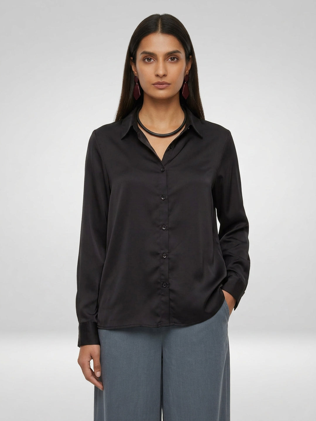 Women Shirt Solid Black Regular Fit