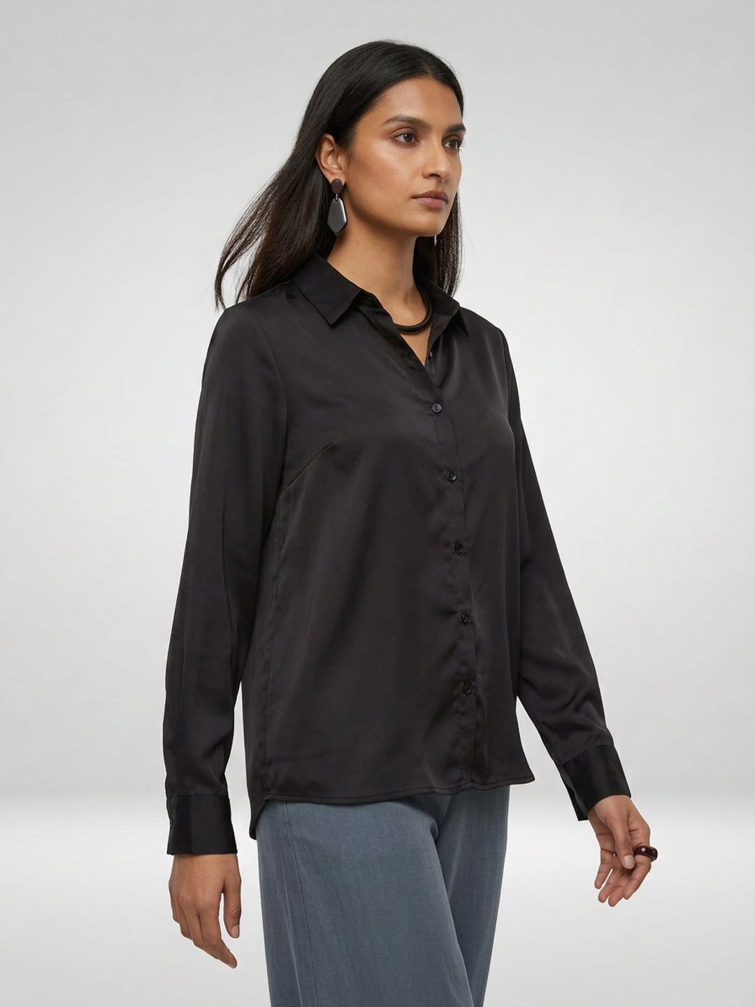 Women Shirt Solid Black Regular Fit