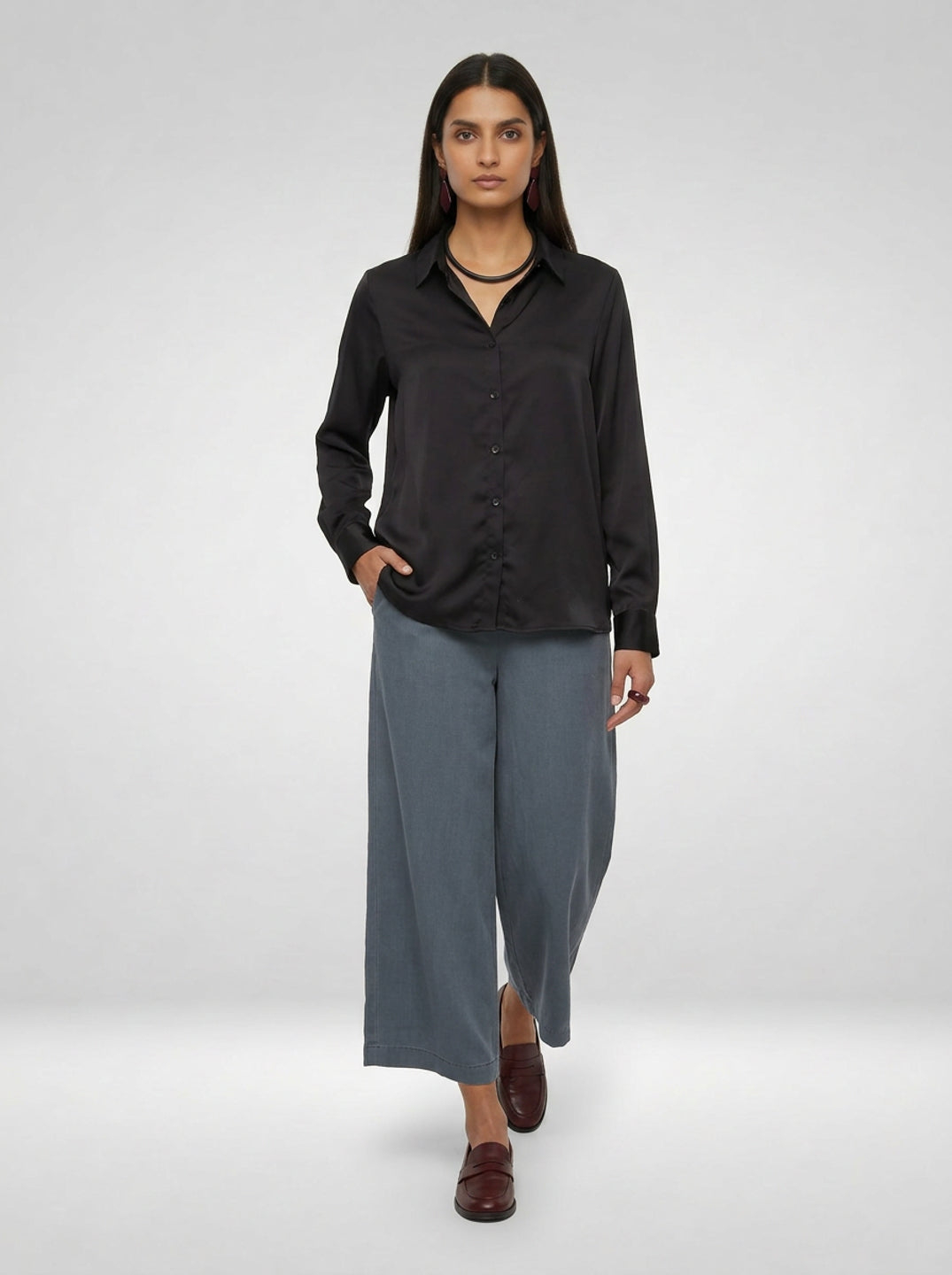 Women Shirt Solid Black Regular Fit