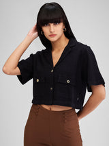 Women Shirt Solid Black Loose Fit