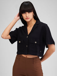 Women Shirt Solid Black Loose Fit