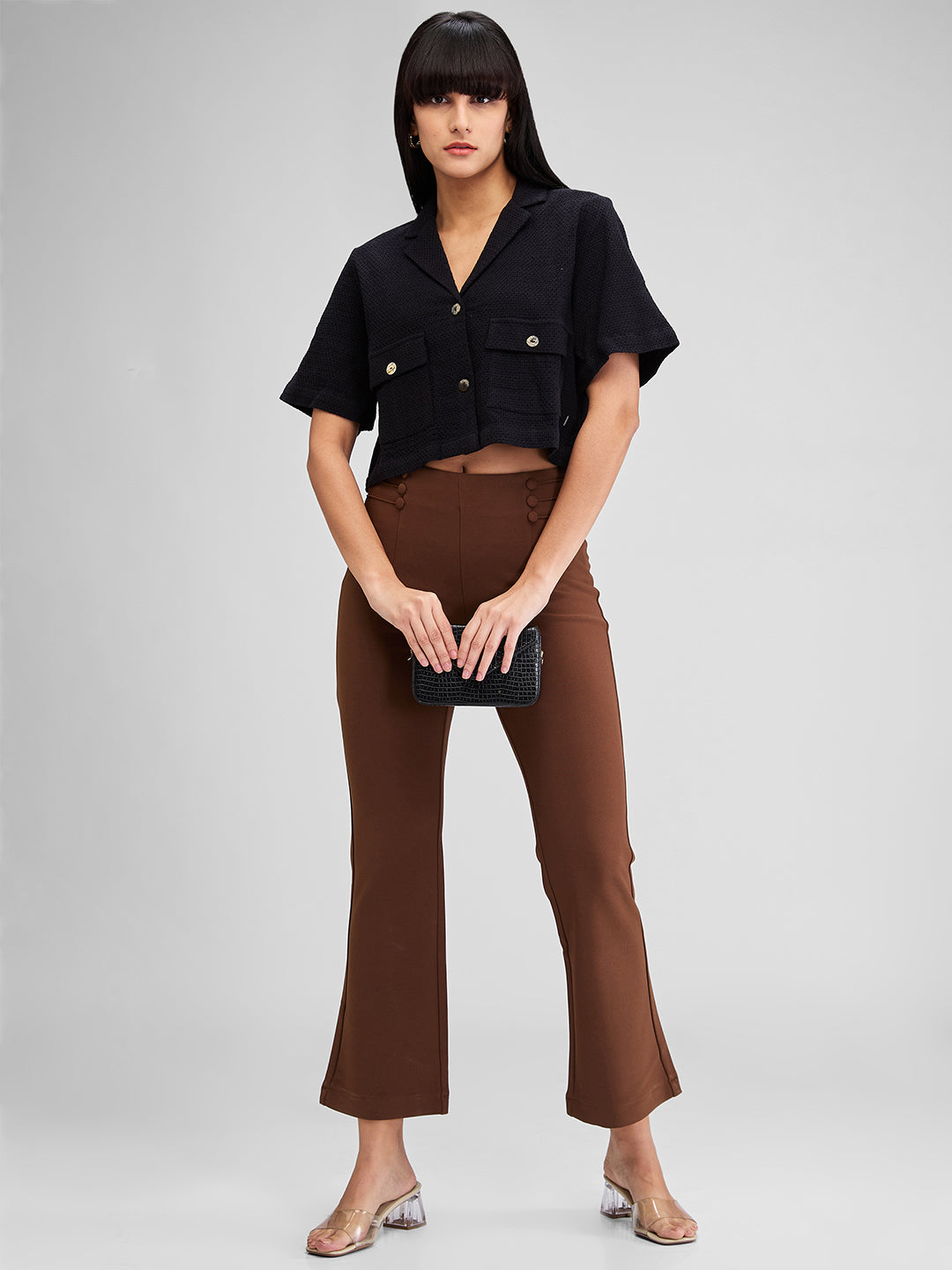 Women Shirt Solid Black Loose Fit