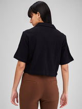 Women Shirt Solid Black Loose Fit