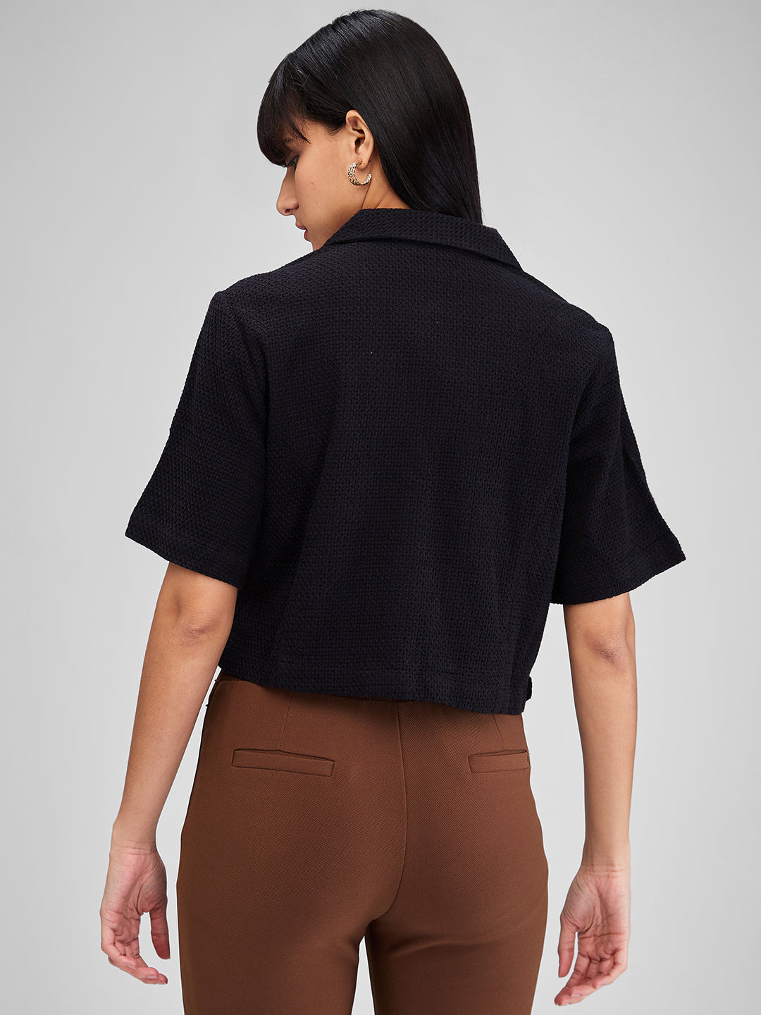 Women Shirt Solid Black Loose Fit