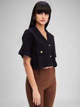 Women Shirt Solid Black Loose Fit