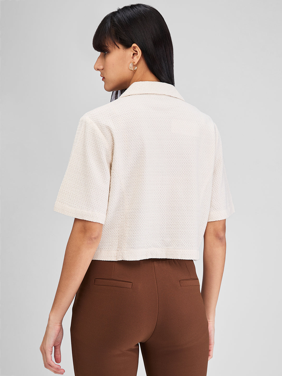 Women Shirt Solid White Loose Fit