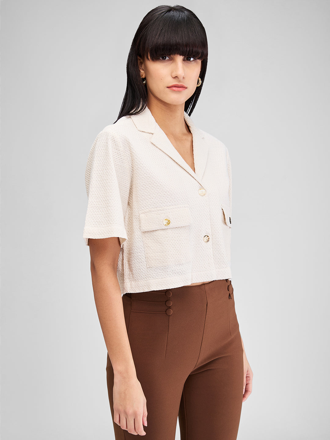 Women Shirt Solid White Loose Fit