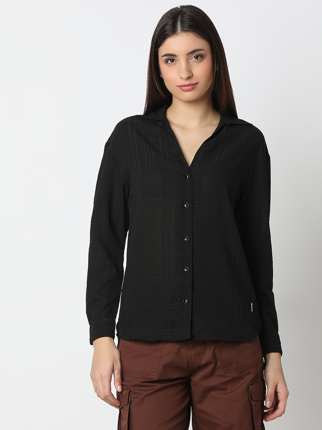 Spykar Black Regular Fit Full Sleeves Shirt For Women