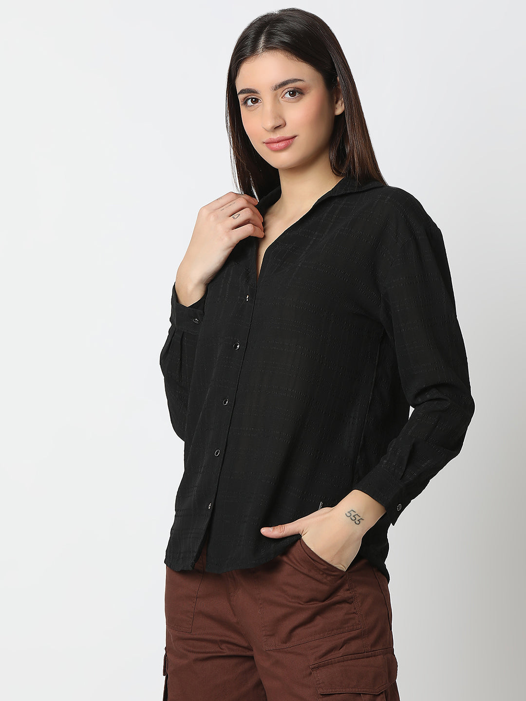 Spykar Black Regular Fit Full Sleeves Shirt For Women