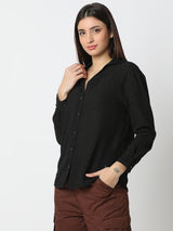 Women Shirt Solid Black Regular Fit