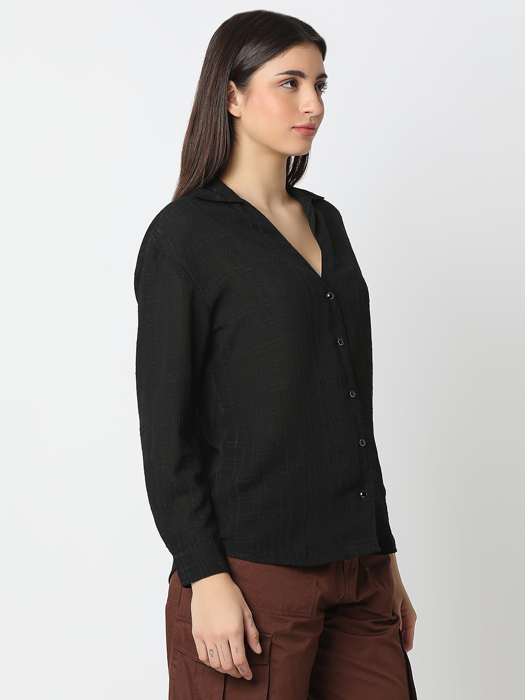 Women Shirt Solid Black Regular Fit