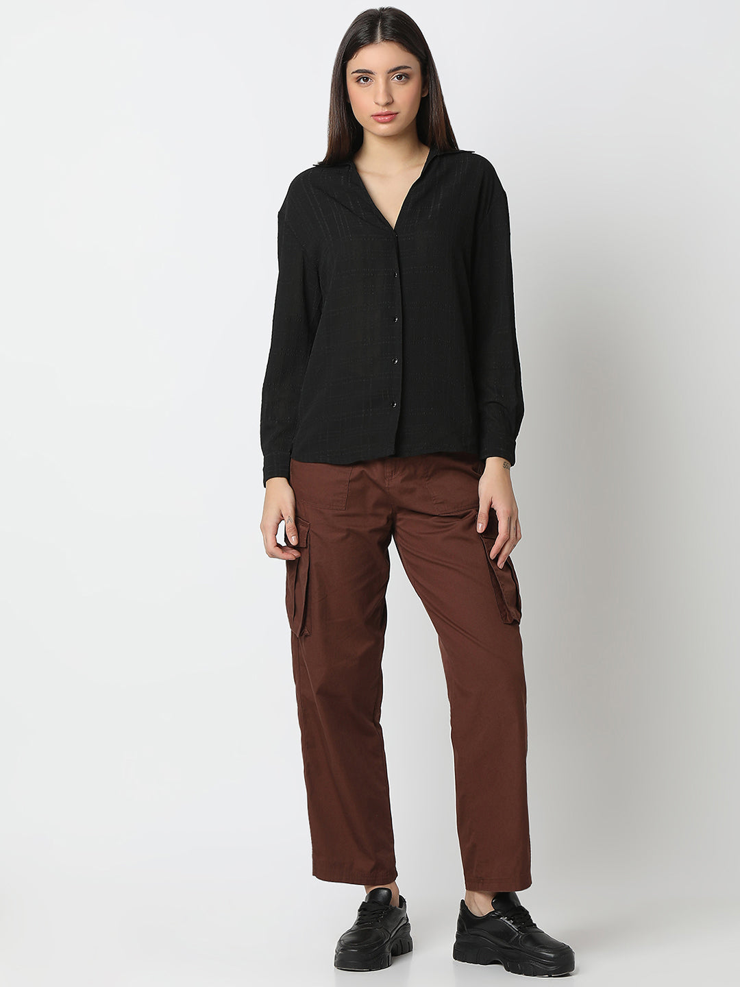 Women Shirt Solid Black Regular Fit