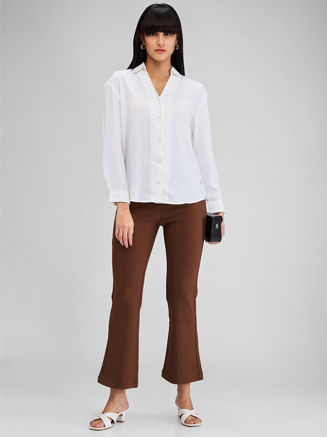 Spykar White Regular Fit Solid Full Sleeves Shirt For Women