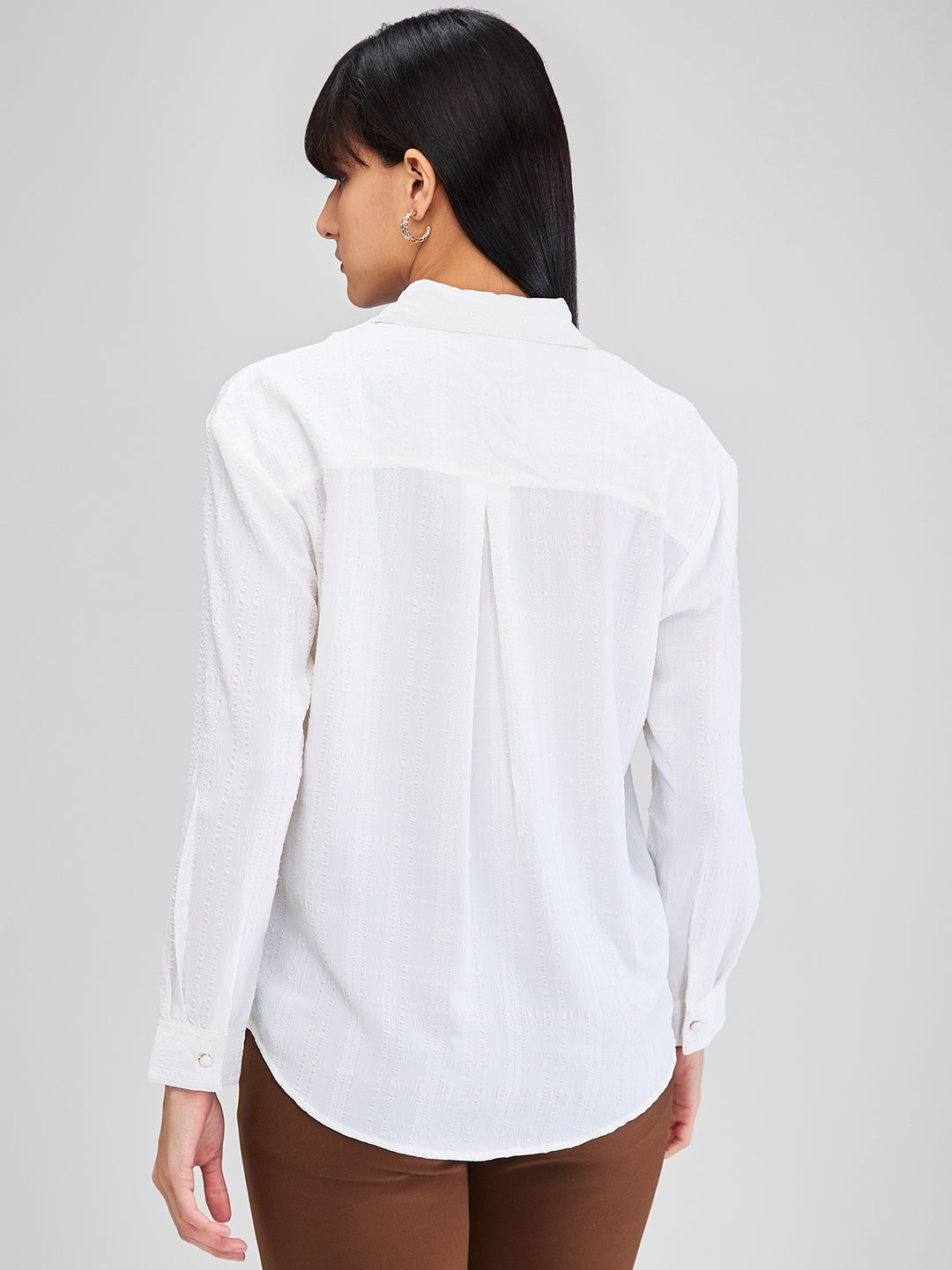 Spykar White Regular Fit Solid Full Sleeves Shirt For Women